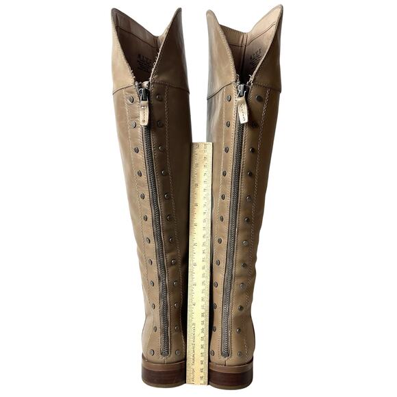 Franco Sarto Knee High Womens 7M Riding Boot Beige Leather Casual Zip Up Studded - Picture 8 of 9